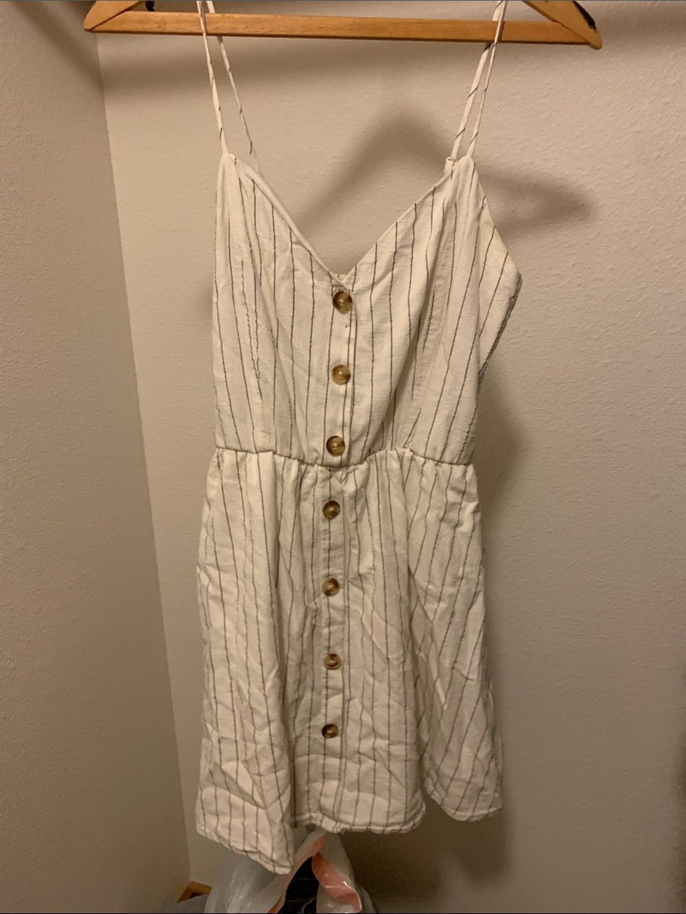 Purple Snow Cream Dress with Black Pinstripes 100% cotton